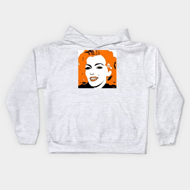 Marilyn so Lovely in Orange and Black Kids Hoodie by Overthetopsm